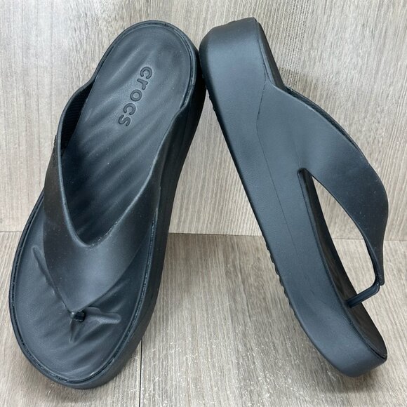 Crocs Getaway Platform Flip Flops Womens 10 Casual Comfort Sandals 209410 Black - Picture 7 of 12